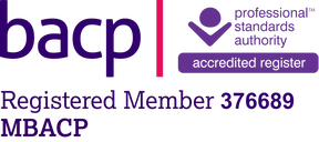 Picture of the BACP Logo with Registered Member No. 376689 MBACP